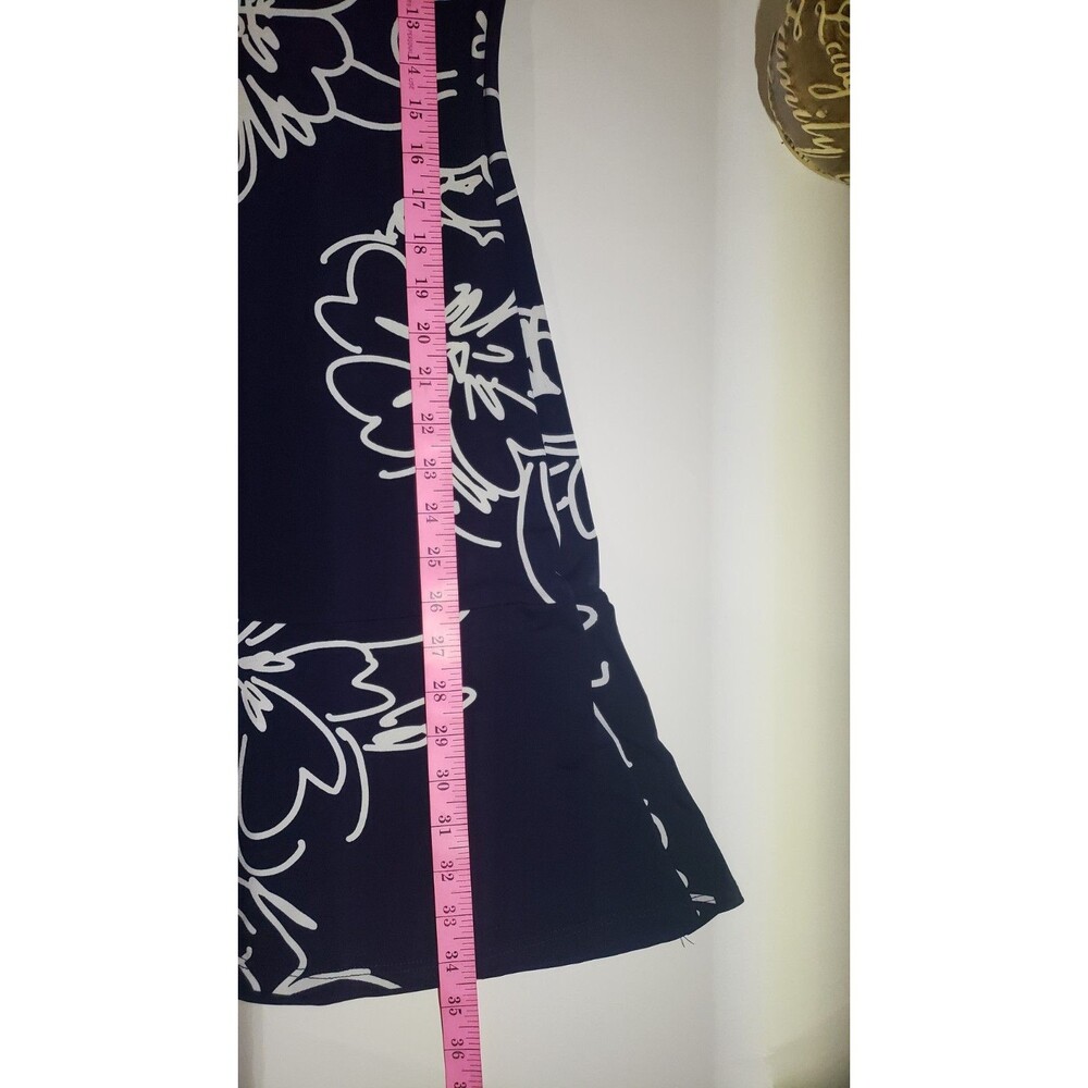 Neiman Marcus Size 16 Navy Blue White Floral Shift Dress Slinky Stretchy - Picture 8 of 8